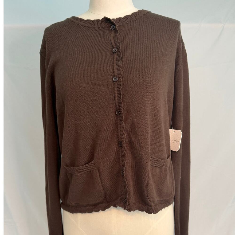 NWT Altar'd State Brown Scalloped Edge Button-Up Cropped Cardigan Size XL